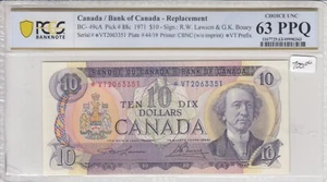 1971 Bank of Canada $10 - Replacement - *VT2063351 - PCGS Choice UNC 63 PPQ  A19 - Picture 1 of 3