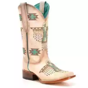 MUJER Botas Corral Blanco Con Bordado Turquesa - Z5219 - Imagen 1 de 3