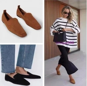 Toteme Mujer Cuero Suave Suave Elástico Tacones Planos Tirar Mocasines Zapatos Informales - Imagen 1 de 23