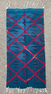 Vintage 1940's Mexican Tapestry Cotton Wool Woven Rug, Kilim 144 x 70 cm - Picture 1 of 10