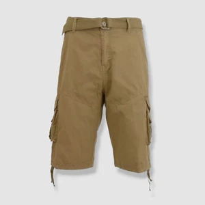 $68 Galaxy by Harvic Men's Beige Belted Waist Classic Fit Cargo Shorts Size 36 - Picture 1 of 4