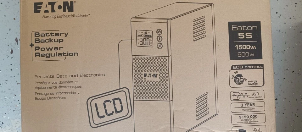Eaton 5S UPS 5S1500LCD 1500VA 900W Uninterruptable Power Supply - Image 1 of 1