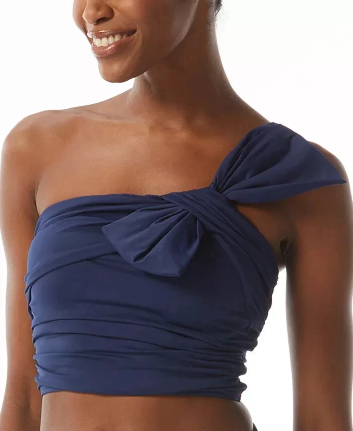 Nuevo con etiquetas Top corto Carmen Marc Valvo para mujer con lazo de un hombro azul talla XS $100 12HL983 Foto 1 de 1