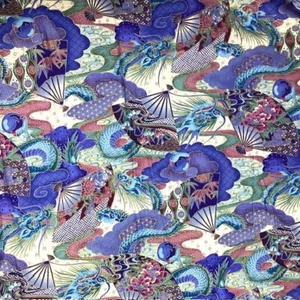 Blue Dragons Kimono Collection by Hoffman Fabrics 100% cotton quilt sew vtg 1yd - Picture 1 of 8