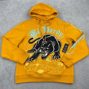 Ed Hardy Hoodie Men’s M Marigold Vintage Y2K Style Tattoo Punk Black Panther - Picture 1 of 8