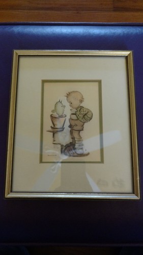 MI Hummel Framed Art Print Confidentially Little Boy in Big Slippers with Cactus