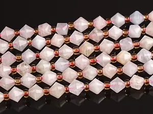 6MM Natural Pink Beryl Morganite Aquamarine Beads AA Bicone Faceted Loose Beads - Picture 1 of 3