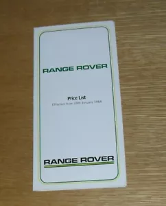 Range Rover Price List 1984 - 2 Door - 4 Door - Fleetline - Picture 1 of 1