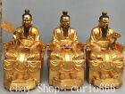 11.4&#39;&#39; Old Chinese Brozne Gold Gilt Taoism Samcheong Grandfather Statue Pair Set