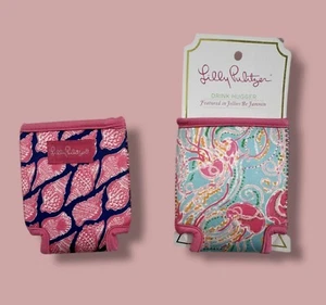 Lilly Pulitzer Drink Hugger Can Cooler Koozie Coozie Cozy Pink Shells New 2 pcs - Picture 1 of 6
