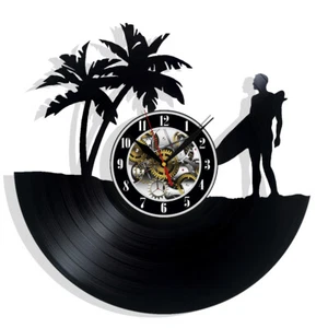 Surfing Vinyl Wall Clock Gift Birthday Holiday Home Room Decor Design - Imagen 1 de 5