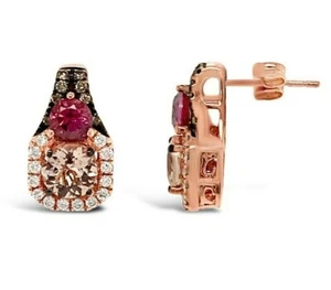 LeVian 14K Rose Gold Morganite G-H SI1 Chocolate Diamond 2.38 cts Earrings - Picture 1 of 2