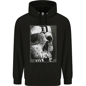 D for Death Skull Heavy Metal Biker Childrens Kids Hoodie - Picture 1 of 3