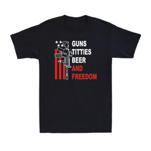 Guns Titties Beer And Freedom Shirt Guns Drinking USA Flag Vintage Men's T-Shirt - Picture 1 of 5