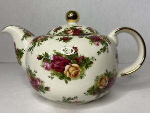 Royal Albert Old Country Roses Classic Fine China Teapot Pink Yellow w Gold Trim