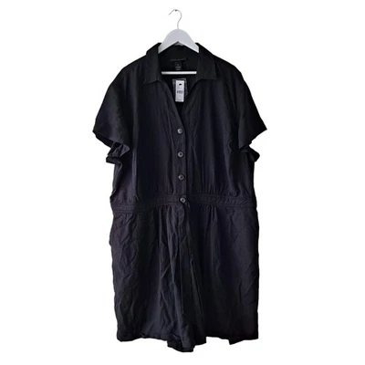 NWT Lane Bryant Short Sleeve Collared Romper Shorts Solid Black Womens Size 28 - Image 1 of 4