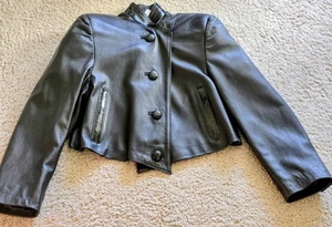 Vtg Pierre BALMAIN Paris Black Leather Crop Womens Jacket Size EU 46 Made Spain - Picture 1 of 20