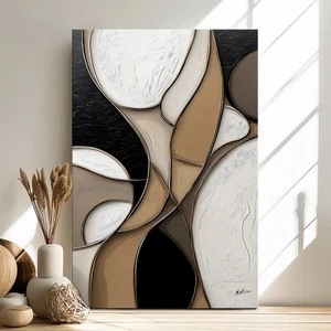 Abstraktes Leinwandbild Beige Braun Schwarz  Moderne Wandkunst 3D Optik  8813 - Bild 1 von 8
