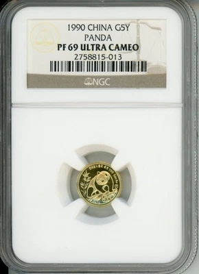 1990-P 5Y 5 YUAN G5Y Chinese PROOF GOLD PANDA 1/20 Oz. NGC PR69 PF69 CHINA !! - Image 1 of 2