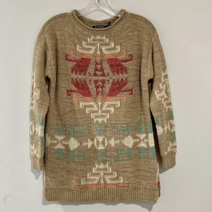 Ralph Lauren Pullover Damen Small Southwestern Azteken Leinen Baumwolle Old Money - Bild 1 von 12