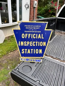 Vintage PA Dept. of Transportation Official Inspection Station Double Sided Sign - Picture 1 of 6