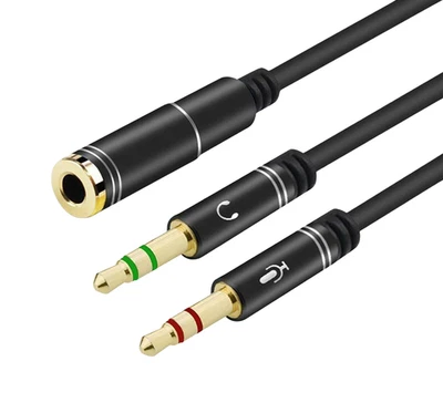 3.5mm AUX Cable Audio MIC Splitter Headphone Earphone Adapter 2 Male to Female