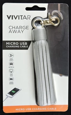 Vivitar Charge Away Micro USB 3" Charging Cable Tassel android samsung NEW - Image 1 of 2