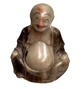 Antique Hand Carved Soapstone Buddha Chinese Happy Smiling Buddha Figure 4" - Picture 1 of 7