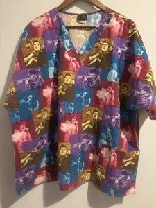 Cherokee Elvis Presley Women’s 2XL Scrub Top Long Purple Blue Pink - Picture 1 of 8