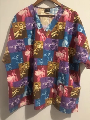 Cherokee Elvis Presley Women’s 2XL Scrub Top Long Purple Blue Pink - Image 1 of 4