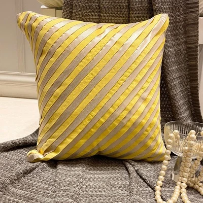Cushion Cover Yellow 16"x16", Square Silk Pintucks Textured - Unfolding Yellow - Image 1 of 4