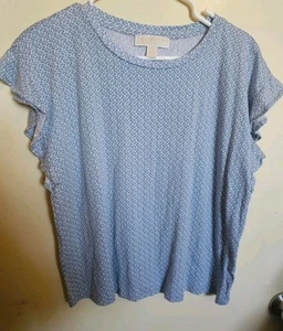 Maglione Michael Kors floreale con volant manica cappuccio elasticizzato blu bianco grande - Foto 1 di 7