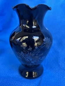 Vintage Anchor Hocking Amethyst handbemalt Efeu Knospe Vase gekräuselt geriffelt - Bild 1 von 4