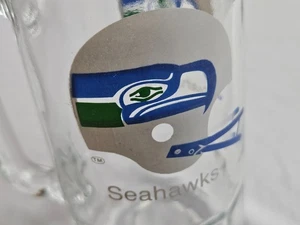 Seattle Seahawks Glass Beer Mug Helmet Classic Logo Vintage NFL Collectible - Picture 1 of 3