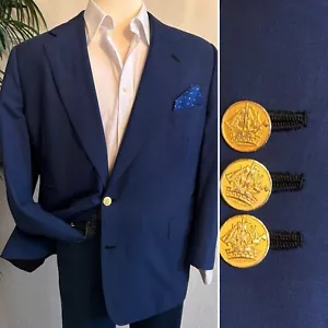BESPOKE BLAZER MENS SIZE 50 ROYAL BLUE BEN SILVER SHIP BUTTONS NAUTICAL JACKET - Picture 1 of 12