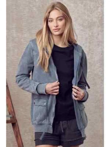 DOE AND RAE FRENCH TERRY CARGO JACKET WITH HOOD-DENIM SIZE SMALL-PERFECT!! - Picture 1 of 5
