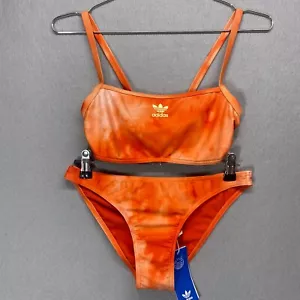 adidas Bikini Womens Small Orange Tie Dye 2 Piece Swim Beach Athletic - Picture 1 of 11