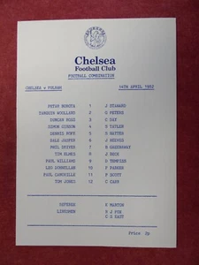 CHELSEA v FULHAM | 1981/1982 | RESERVES | 14 APR 1982 | UK FREEPOST - Picture 1 of 2