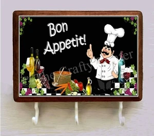 CHEF (Fat Chef) Holz Plakette "Guten Appetit" Haken für Schlüssel oder andere hängende Gegenstände - Bild 1 von 1