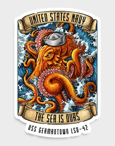Calcomanía de buque de guerra USS Germantown LSD-42 US Navy The Sea Is Ours Veteran 5" USN - Imagen 1 de 1