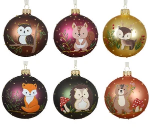 Ornamenti in vetro soffiato animali per bambini - Set di 6 palline in vetro dipinte europee - Foto 1 di 8