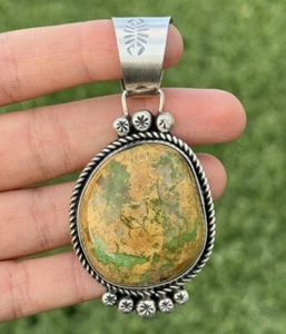 Navajo Sterling Silver Green Royston Turquoise Pendant. RY Gift - Picture 1 of 12