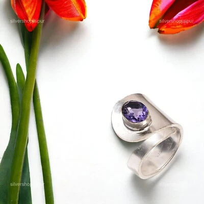 Anillo de plata esterlina 925 de iolita natural apilable para fiesta esposa joyería talla 7 Foto 1 de 4