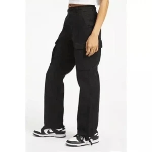 Good American Pants Womens size 6 Desert storm cargo Black Wide leg cotton blend - Picture 1 of 12