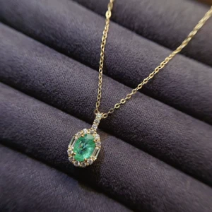 1CT Natural Emerald Pendant Necklace, Natural Colombian Emerald Necklace 5x7mm - Picture 1 of 6