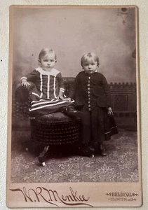Antique Cabinet Card Photo Two Children Sitting -Menkee- Belding, Mich. - Picture 1 of 4
