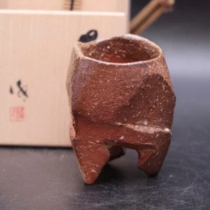 0716a Rare work Ryuichi Kakurezaki  Japanese pottery Bizen ware Sake Cup w/Box - Picture 1 of 15
