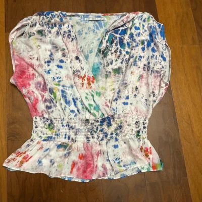 Madison Marcus Mujer Seda Multicolor Top Fruncido Hombros y Elástico Wai Foto 1 de 4