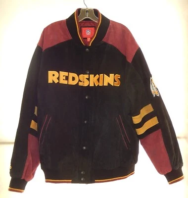 Vintage NFL Washington Redskins Colors Suede Leather Black Zip Snap Jacket XLG - Image 1 of 4