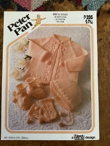 Baby Knitting Patterns 4 ply Matinee Coat Hat Booties 16-20” Peter Pan 396 - Picture 1 of 2